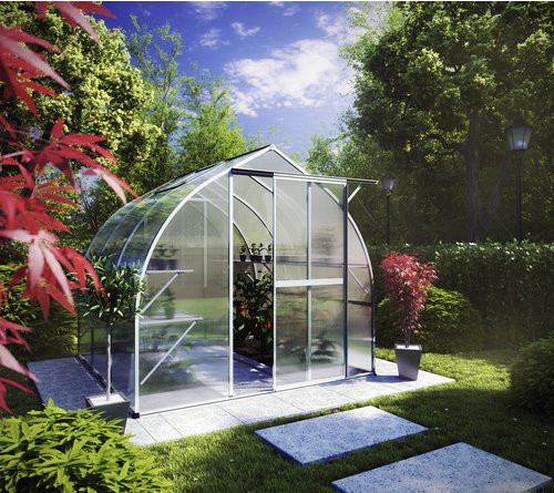 KGT Gewächshaus Rhodo Bausatz mit Schiebetür aus Aluminium und Polycarbonat in Silberfarben, 5,16 m² - Bild 1