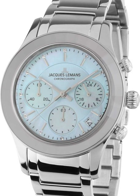 Jacques Lemans Chronograph Damenuhr, Edelstahl, Grün, Quarz, 38 mm - Bild 1