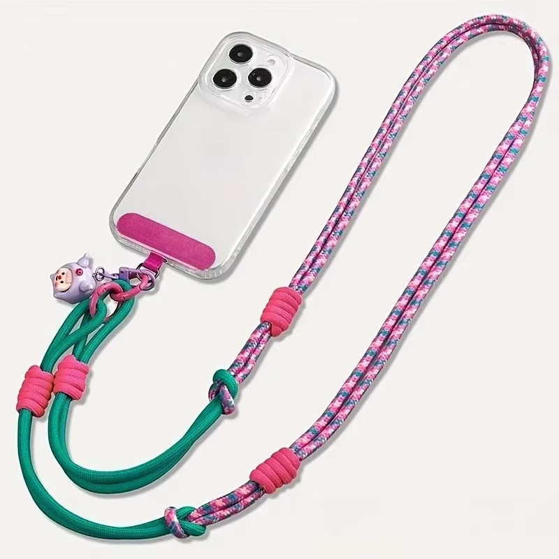 Verstellbarer 1-in-1 Mehrzweck-Handygurt aus Polyester mit farbenfrohem gewebtem Design in Pink und Multicolour für Schulter, Hals oder Handgelenk - Bild 2