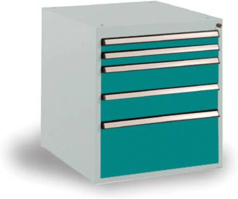 Manuflex BASETEC Stationärer Schubfachschrank SP1122.5021 aus Stahl mit 5 abschließbaren Schubfächern in Wasserblau RAL 5021, Nutzhöhe: 50 cm - Bild 1