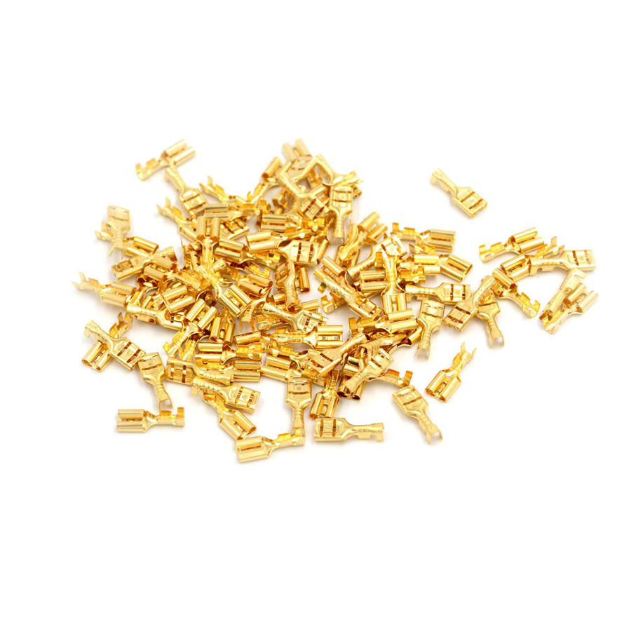 100 Stück Gold Messing Elektrische Draht Anschlüsse Set Weibliche Crimp Terminal Stecker für Auto und Lautsprecher in 4,8mm und 6,3mm - Bild 2
