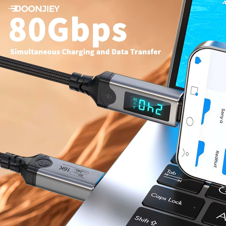 DOONJIEY USB-C Schnellladekabel mit 240 W Leistung, 80 Gbit/s Datenübertragung und LED-Anzeige für Thunderbolt 5/4, Monitor und Laptop - Bild 3