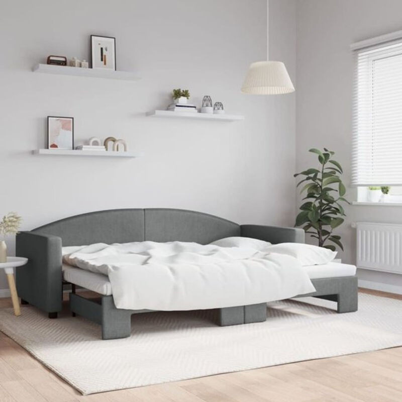 Ausziehbares Funktionsbett Vidaxl in Anthrazit aus Stoff und Metall, B/T/H: 223 x 80 x 90 cm - Bild 1
