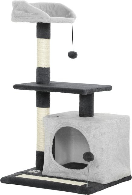 PawHut Kratzbaum für Katzen in Hellgrau mit Katzenhaus, Liegeplatz, Spielzeug und Sisal-Pfosten, Höhe: 85 cm - Bild 1