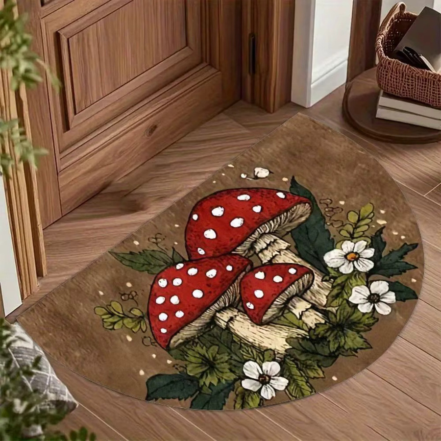 VIKAMA Cartoon-Pilz-Fußmatte mit Vintage-Print, rutschfest und schmutzabweisend, halbrund, Mehrfarbig, B: 60 cm, T: 40 cm - Bild 4