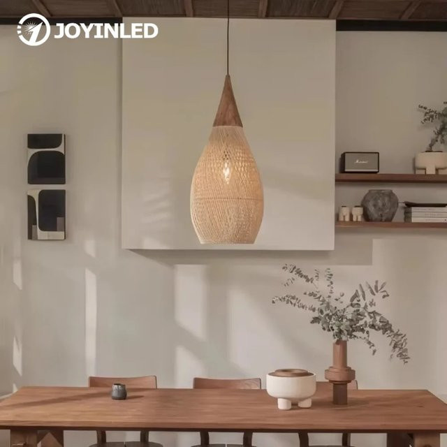 JOYINLED Rattan-Pendelleuchte in Beige, rustikale handgewebte Anhängerleuchte aus natürlichem Rattan für Zuhause, Hotel und Restaurant - Bild 1