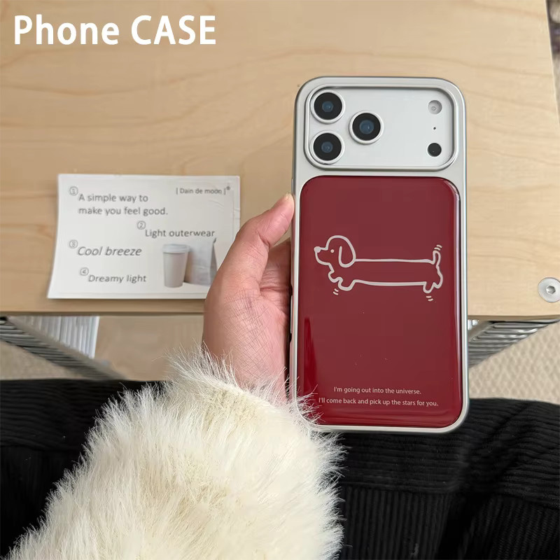 DecoPhone Handyhülle im koreanischen INS-Stil mit roten Welpen und Polka Dots, stoßfestes Epoxy-Design für iPhone XR bis iPhone 17 Pro Max, Farbe: Rot/Silber - Bild 2