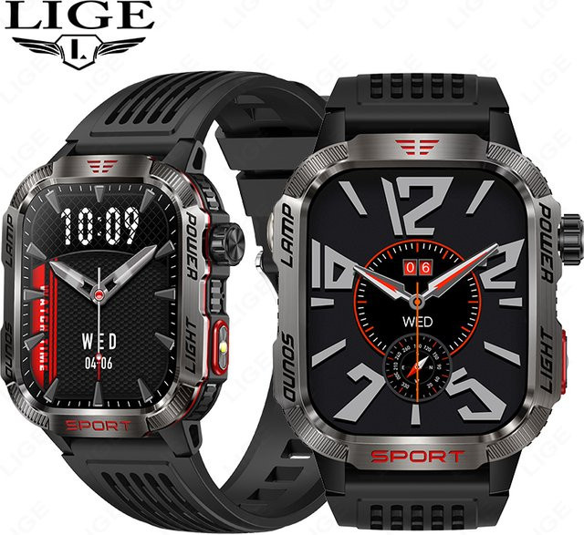 LIGE Smartwatch, Schwarz, Silikon, GPS, Kompass, Wasserdicht - Bild 1