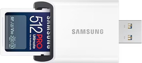 Samsung PRO Ultimate SDXC UHS-I Speicherkarte 512 GB mit USB-Kartenleser, Weiß - Bild 1