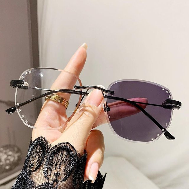Dote Korrektionsbrille, Rahmenlos, Square, Metall, Grau, Damen - Bild 1