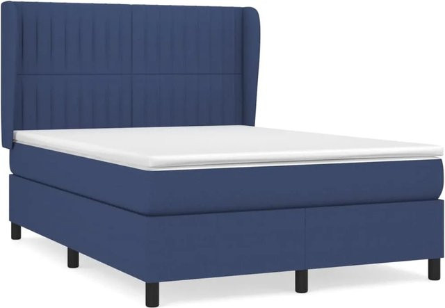 vidaXL Boxspringbett mit Matratze in Blau, Hybrid-Design mit Taschenfederkern, B/T/H: 140 x 190 x 128 cm - Bild 1