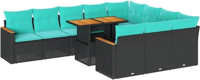 vidaXL 11-teilige Garten-Sofagarnitur in U-Form aus schwarzem Poly-Rattan mit Kissen und pulverbeschichtetem Stahlgestell - Bild 1
