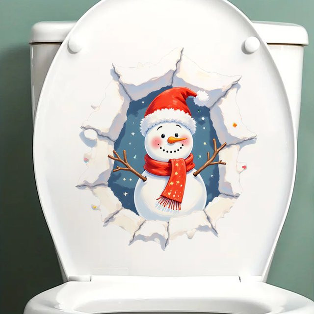 BRUP Schneemann Toilettenaufkleber mit Weihnachtsmütze und rotem Schal, weihnachtliche Dekoration aus Kunststoff in Rot und Mehrfarbig - Bild 1