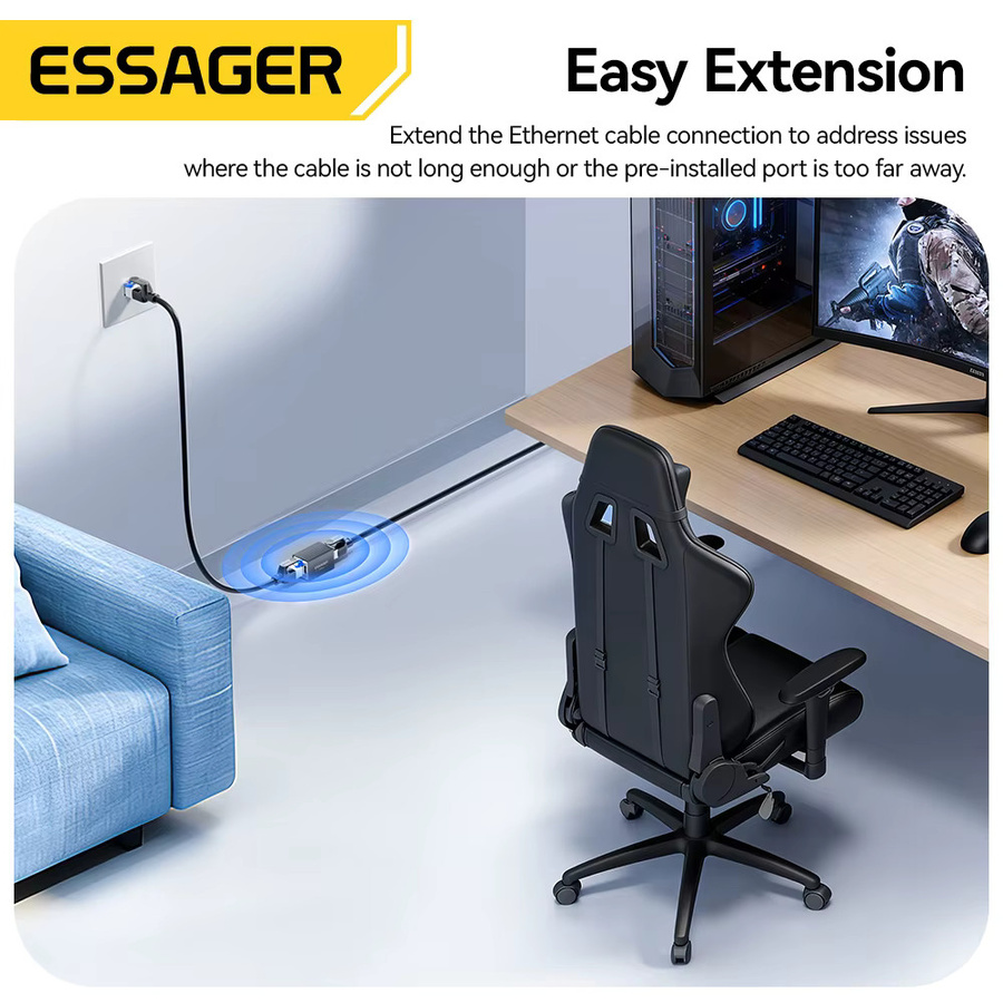 Essager RJ45 Netzwerk-Verlängerung Gigabit Ethernet Adapter für Cat8 Cat7 Cat6 LAN-Kabel mit 10Gbps Buchse-zu-Buchse Anschluss - Bild 4