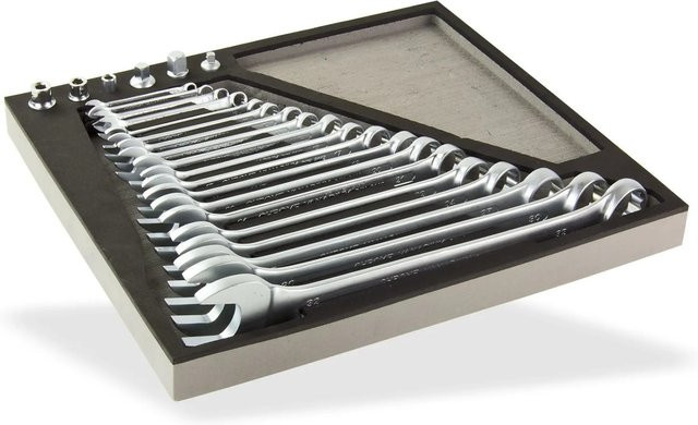 PROREGAL Gabelringschlüsselsatz 25 Teile für Werkstattwagen Cheetah Plus, Chrome Vanadium, Silber, H: 3,5 cm, B: 40 cm, T: 19 cm - Bild 1