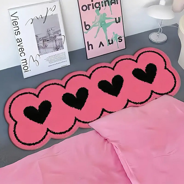 VIKAMA Bodenmatte in Rosa, herzförmiger Teppich mit langen Streifen, weich und rutschfest für Schlafzimmer und Veranda - Bild 1