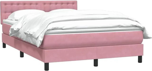 vidaXL Boxspringbett mit Matratze in Rosa aus Samt, Hybrid-Design mit Taschenfederkern, B/T/H: 140 x 210 x 78 cm - Bild 1