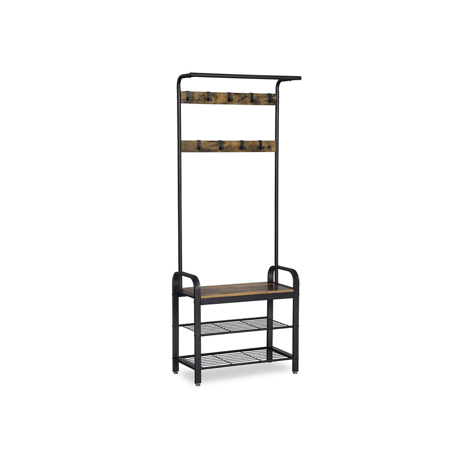 Vasagle Garderobenständer mit Schuhbank im rustikalen Design, Farbe Braun-Schwarz, B/T/H: 72 x 33,7 x 183 cm - Bild 2