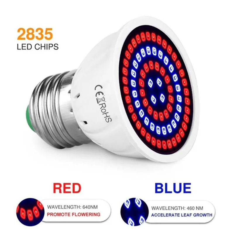 2er-Set GuangZhouZhenqin Vollspektrum LED Pflanzenwachstumslampe mit 60 LEDs, E27 Fassung, Weiß, für Hydroponik und Grow Box, 220V - Bild 3