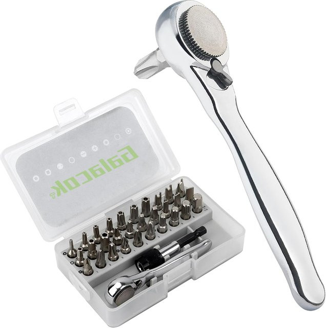 Galacok 32-in-1 Mini-Ratschenschlüssel-Set mit 1/4 Zoll Antrieb, 72 Zähnen und magnetischem Torx-Bit in Silber - Bild 1