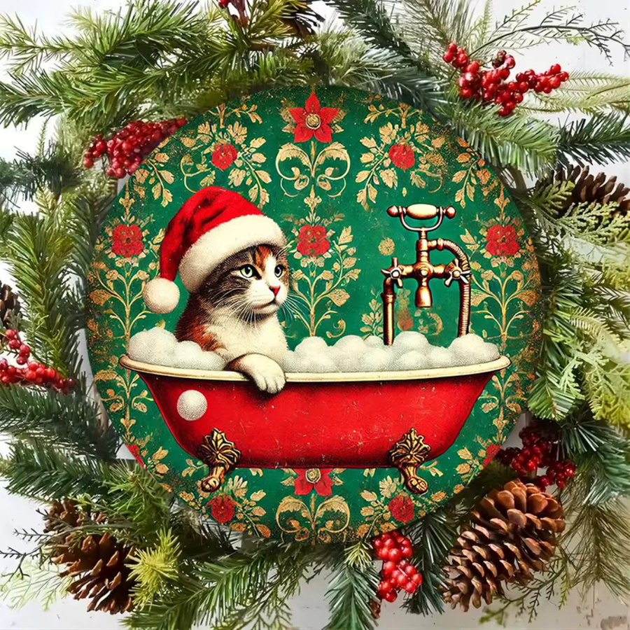 HELLOYOUNG Vintage Weihnachtskatzen Wandkunst Rund, Multicolour, B/H: 20 x 20 cm - Bild 3