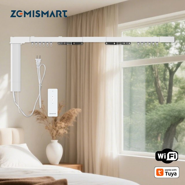 Zemismart Elektrischer Vorhangmotor WiFi mit benutzerdefinierten Schienen in Weiß, kompatibel mit Smart Life App, Alexa, Google Home und Siri zur Sprachsteuerung - Bild 1
