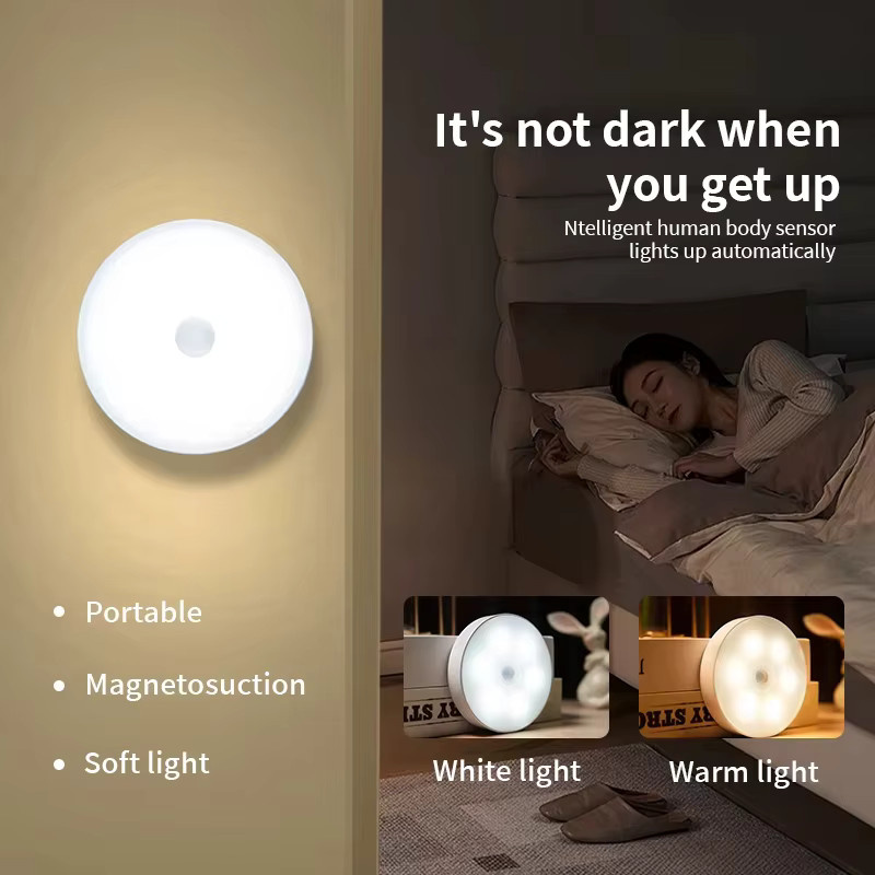 XIWANGFIRE LED Nachtlicht mit Bewegungssensor, USB aufladbare Sensorleuchte in Weiß für Schlafzimmer, Treppen, Flur und Schrank, warmweißes Licht - Bild 4