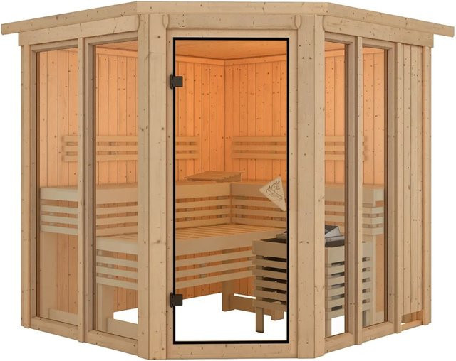 Karibu Sauna Airini Naturbelassen mit Kranz in Braun - Bild 1
