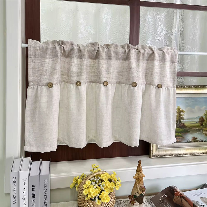 Beige halbtransparenter Leinen-Vorhang im Vintage-Design für Küche, Wohnzimmer oder Büro, Breite: 100 cm, Höhe: 50 cm - Bild 2