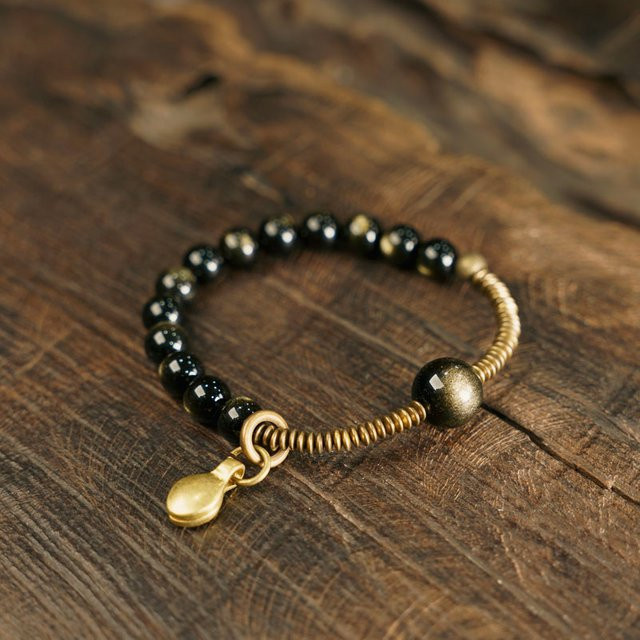 reikinn Armband, Obsidian Stein, Perlen, Messing, Unisex - Bild 1
