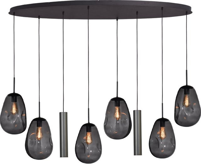 Masterlight Lava 6/2 Pendelleuchte 8-flammig oval in Schwarz matt mit rauchgrauem Glas - Bild 1