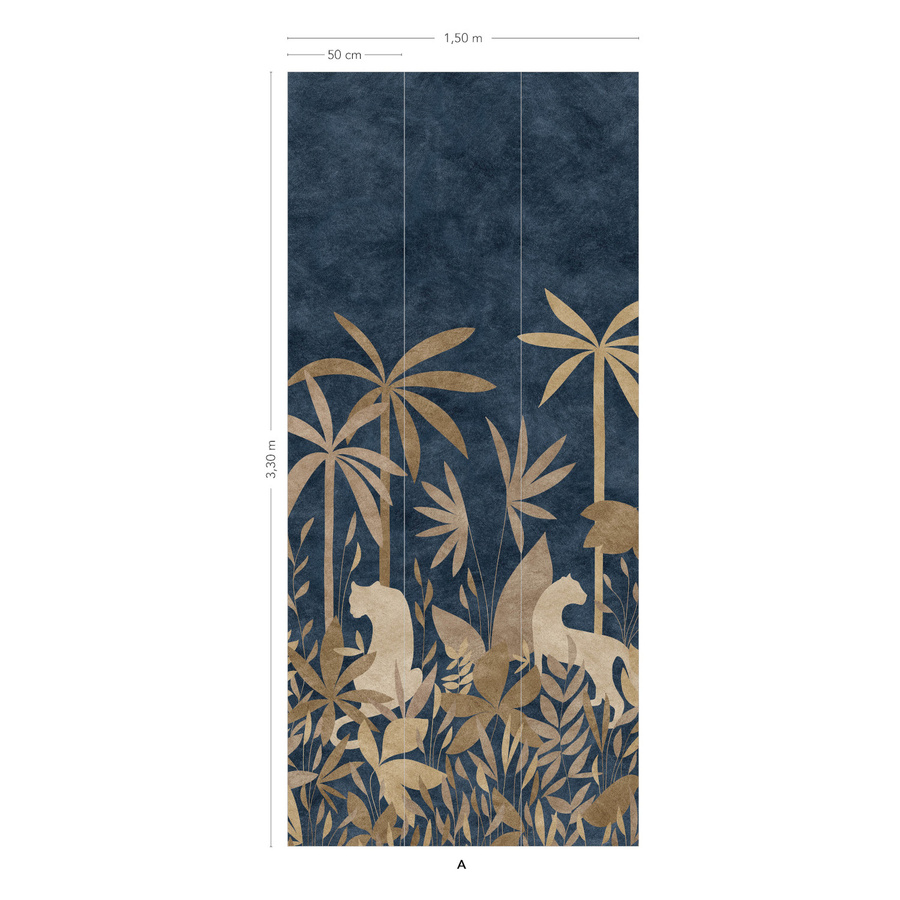 Isidore Leroy Mural Paradis Des Tigres Nocturne mit Gold, Blau, Braun und Beige, Vlies-Tapete im Art-Deco-Stil, Breite: 330 cm, Höhe: 330 cm - Bild 2