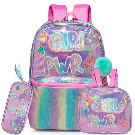 Fancy Style Studio Schulrucksack Set für Mädchen aus 3 Teilen mit Brotdose und Federmäppchen, 16 Zoll, Mehrfarbig - Bild 1