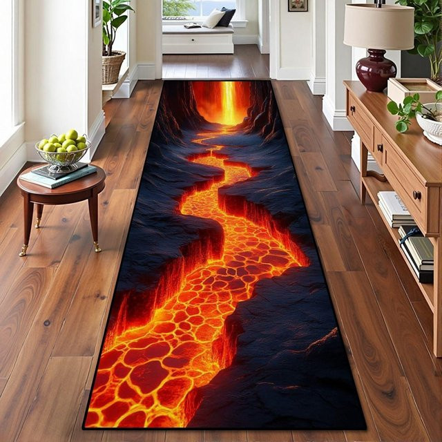 CSQ Nine Flurläufer mit 3D-Optischer Täuschung Lavastrom in Multicolour, Rutschfeste und Waschbare Bodenmatte aus Polyester, B: 150 cm, L: 220 cm - Bild 1