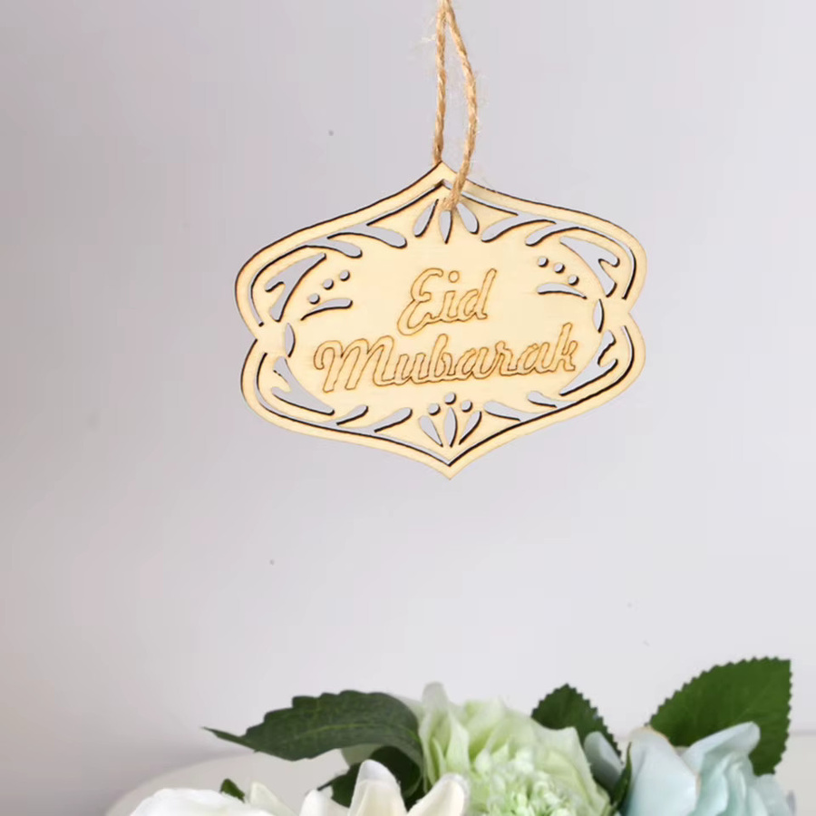 10 Stück Tissy Eid Mubarak Holz-Anhänger zur DIY-Gestaltung für Ramadan Kareem Dekorationen in Braun - Bild 2