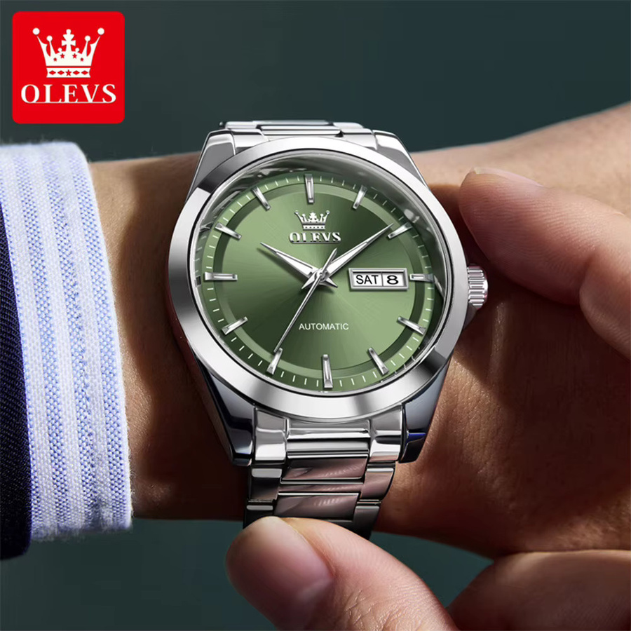 OLEVS Armbanduhr, Automatik, Edelstahl, Bicolor, Grün, Herren - Bild 4