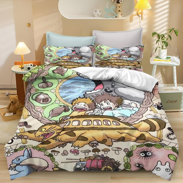 Lodestar Anime Bettwäscheset T-TotoroS mit Bettbezug und Kissenbezug, Mehrfarbig, B: 173 cm, H: 218 cm - Bild 1