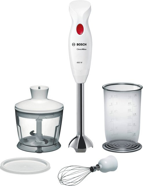 Bosch Stabmixer CleverMixx MSM24500 mit 400 Watt und Edelstahl-Messern in Weiß/Rot - Bild 1