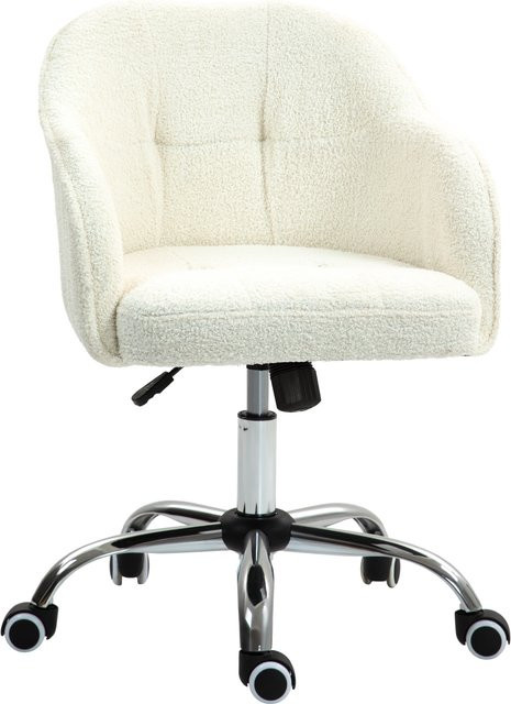 Ergonomischer HOMCOM Homeoffice Schreibtischstuhl in Cremeweiß mit Teddysamtoptik, höhenverstellbarer Drehstuhl mit Wippfunktion und Rollen - Bild 1