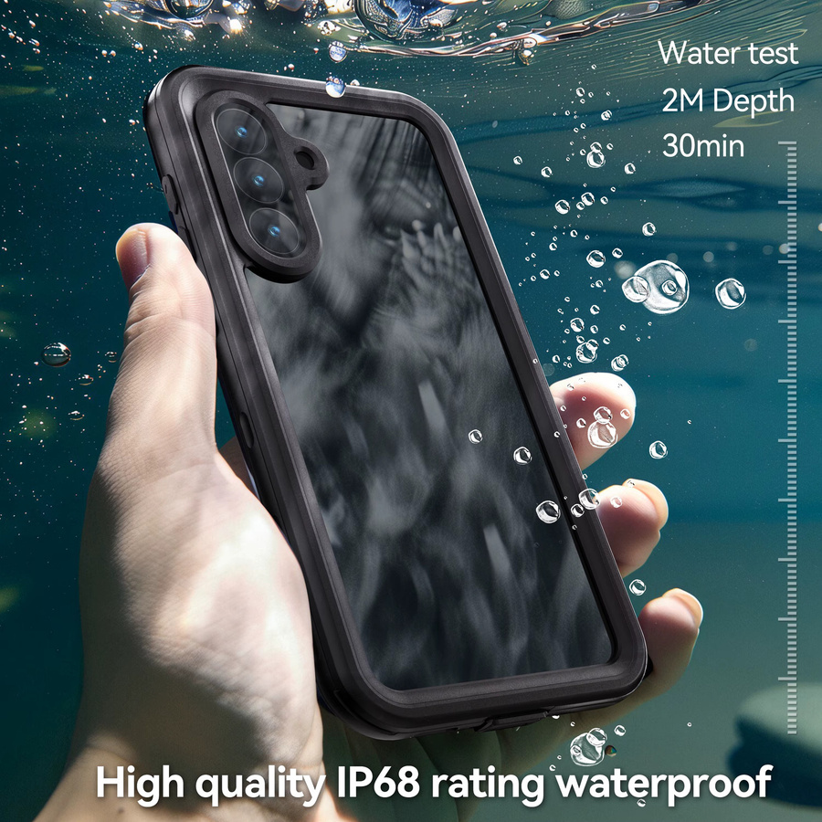 Shellbox IP68 wasserdichte Hülle für Samsung Galaxy A55, A56, A16 und A54 mit Lanyard für Outdoor, Schwimmen und Tauchen, Ganzkörperschutz, Schwarz - Bild 3
