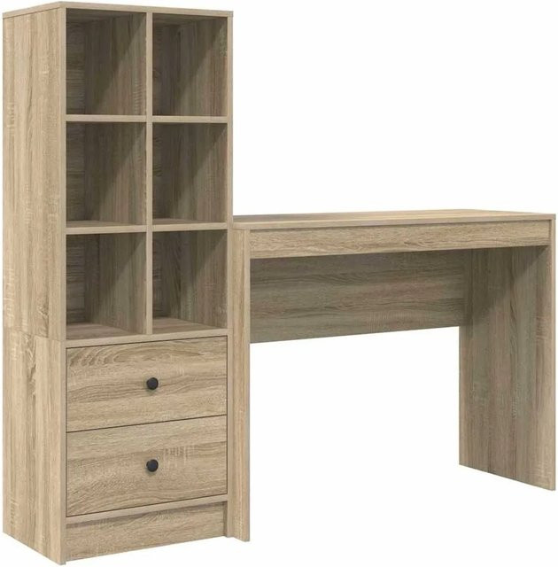vidaXL Schreibtisch und Hochboard Set in Sonoma Eiche, 2-teiliges Büroset modern, B/T/H: 127 x 40 x 40 cm - Bild 1