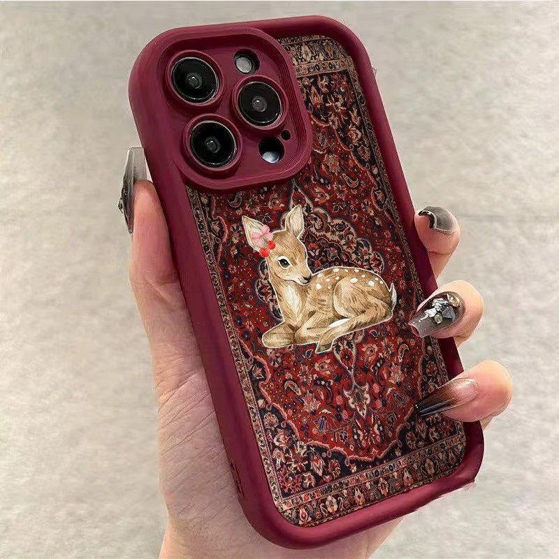 Stoßfeste TPU Handyhülle mit rotem floralem Hirschmuster für iPhone Modelle, High-Edge Schutzhülle in Rot - Bild 5