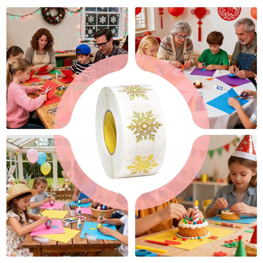 500 Stück selbstklebende Weihnachts-Schneeflocken-Aufkleber in Gold und Transparent für Bastelarbeiten und Umschläge - Bild 3