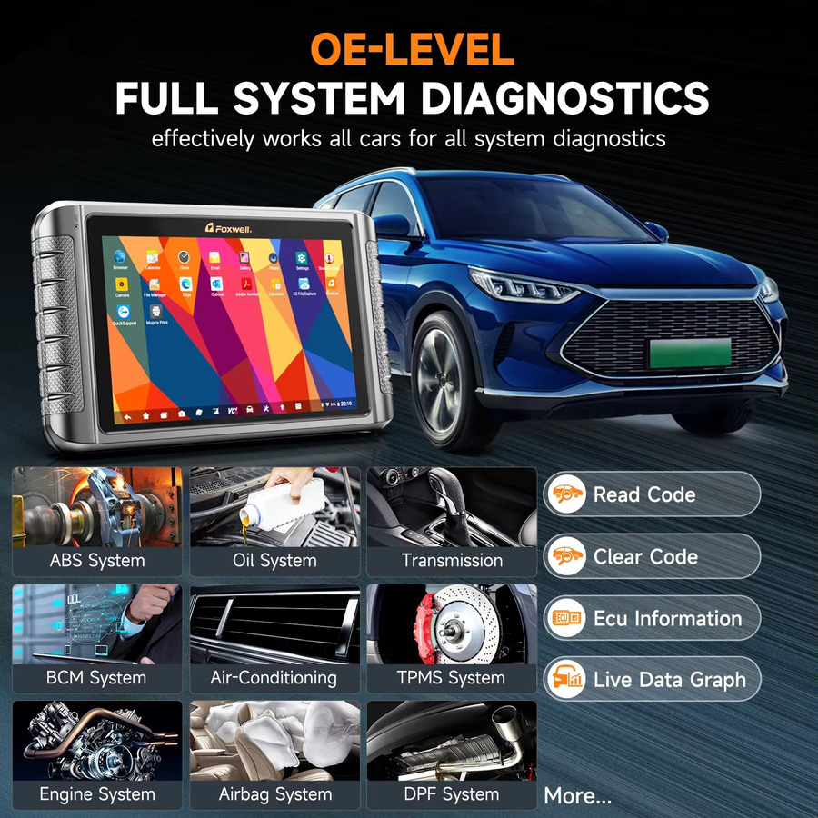 FOXWELL NT1009 OBD2 Auto-Scanner in Schwarz für alle Systeme mit ECU-Codierung, CANFD DOIP Topologie-Mapping und 36+ Reset-Funktionen - Bild 3