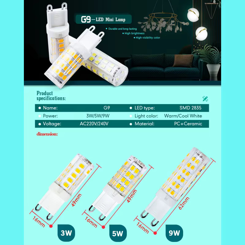 Antenso LED G9 Mini Lampe als Ersatz für Halogen Leuchtmittel für Kronleuchter und Scheinwerfer AC 220V - Bild 2