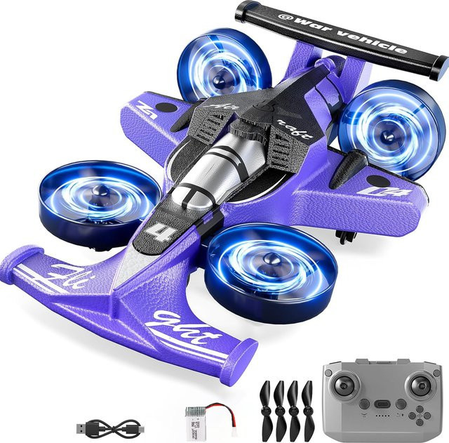 JIKEFUN CZ04 Land- und Luft-RC-Quadcopter, 2-in-1 Drift-Spielzeugauto, ferngesteuert, Lila - Bild 1