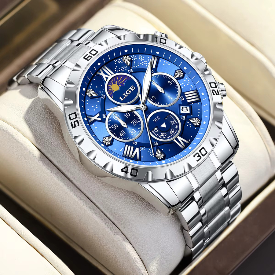 LIGE Chronograph, Quarz, Edelstahl, Blau, Herren - Bild 6