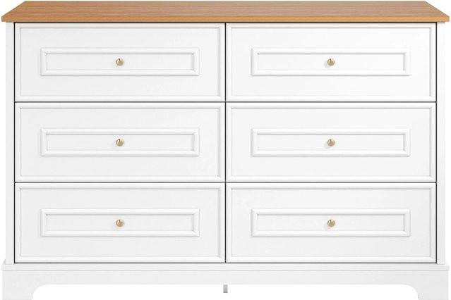 okwish Sideboard mit 6 Schubladen für dein Wohnzimmer in Weiß, B/T/H: 120 x 40 x 76 cm - Bild 1