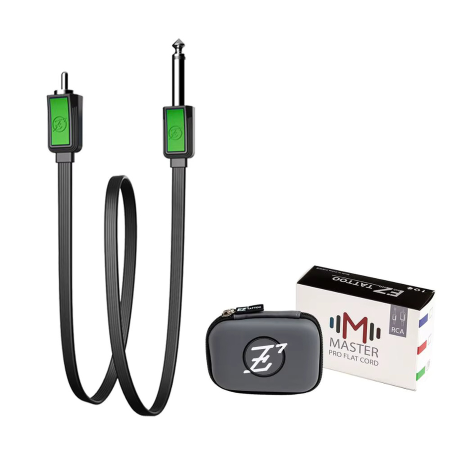 EZ Master Flat RCA Cord Tattoo Clip Kabel in Grün mit EZ Tattoo Mini Case für Tattoo Maschine und Netzteil - Bild 2