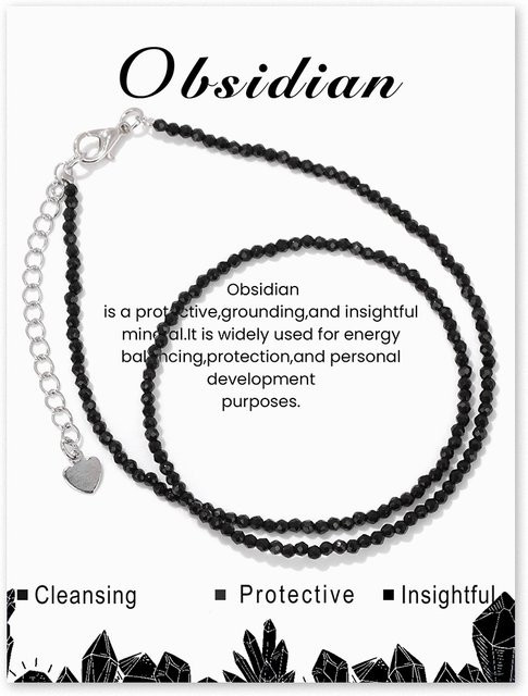 vinswet Choker Halskette, Schwarz, Obsidian Perlen, Unisex, Böhmen - Bild 1